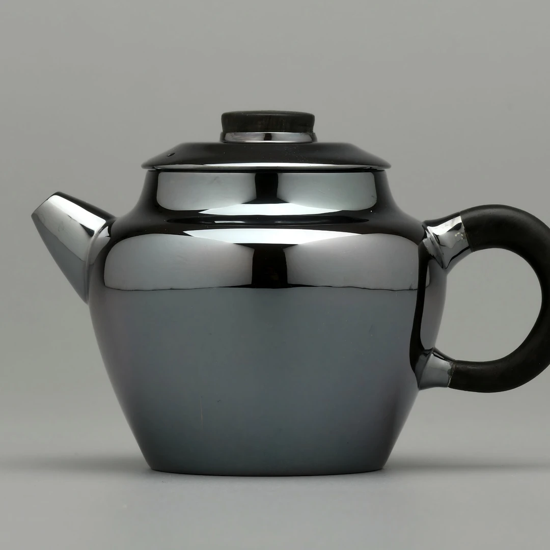 呆坐-手敲镜面玄紫墩墩壶-茶道-茶器