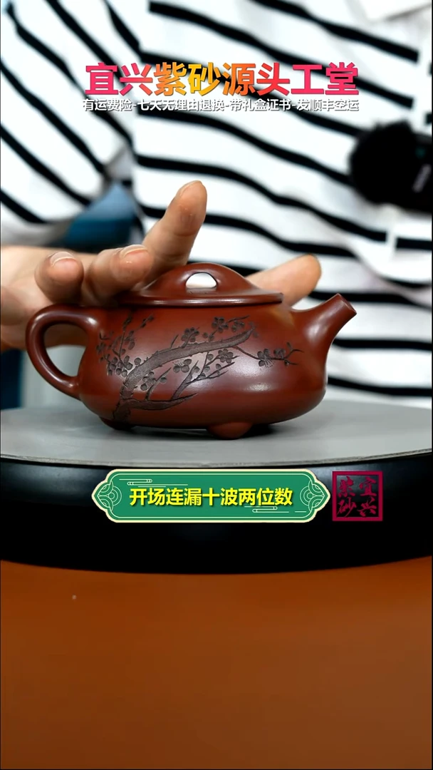 茶壶紫砂蒋静明龙血砂梅花景舟石瓢300CC