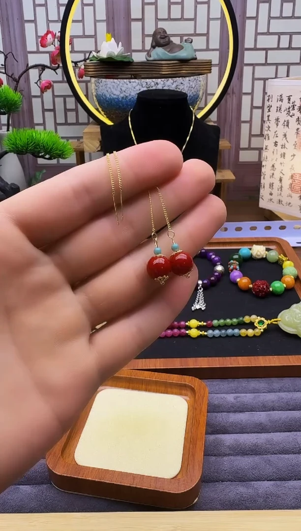 玛瑙/玉髓耳饰14K金镶嵌E337