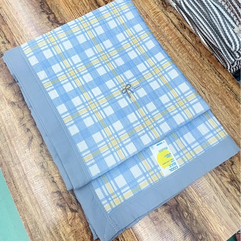 小冰柠【包边床盖】<蓝-棋盘格蝴蝶结>90X220cm<±5cm>多功能柔软