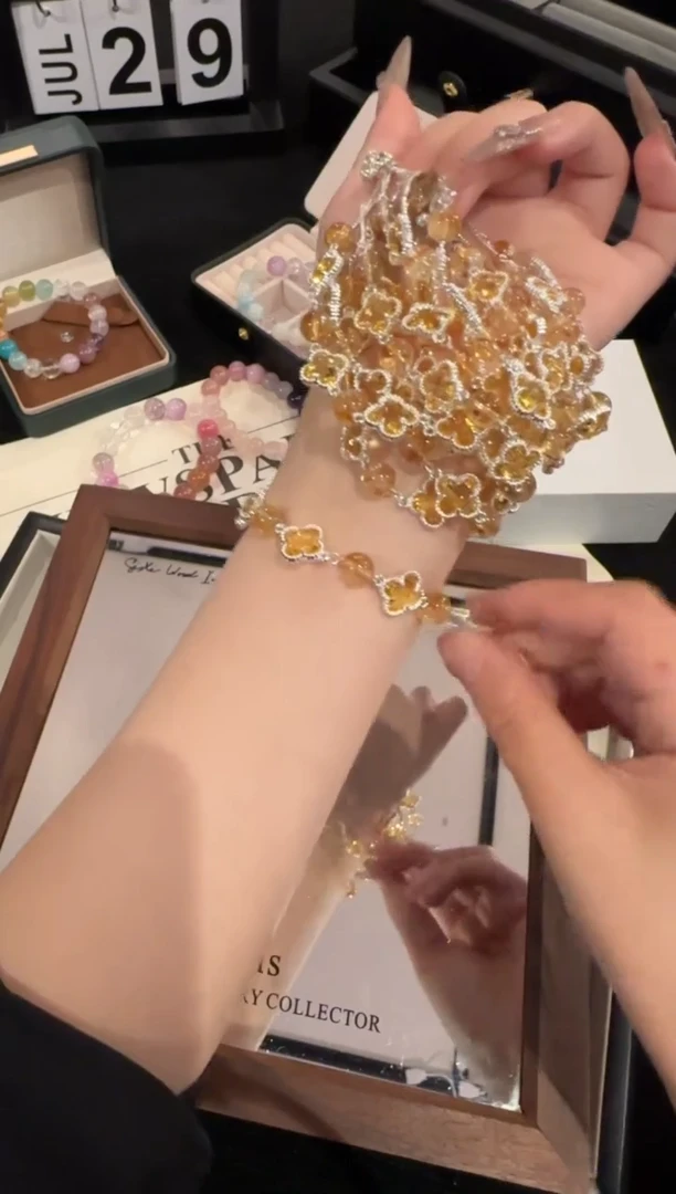 水晶手链合金黄塔晶四叶草x2109