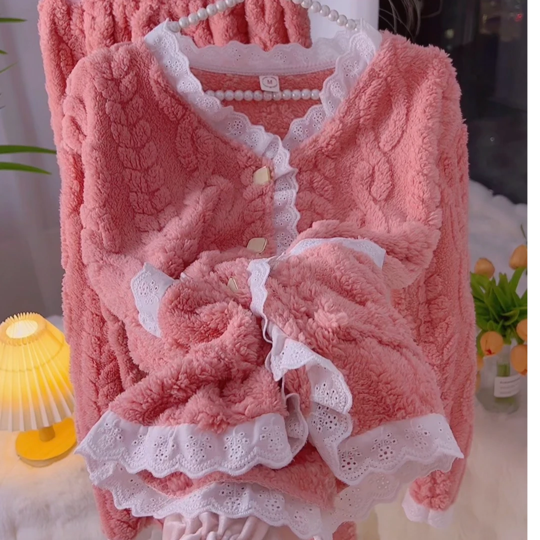 冬季加绒开衫简约可外穿女居家服睡衣套装