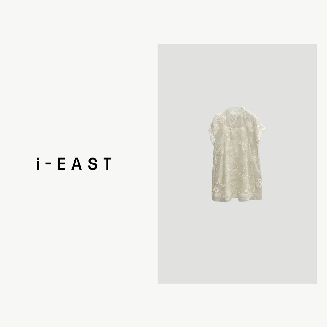 i-EAST 夏时雨~ 新中式设计款印花温婉裙子-4X Q32637