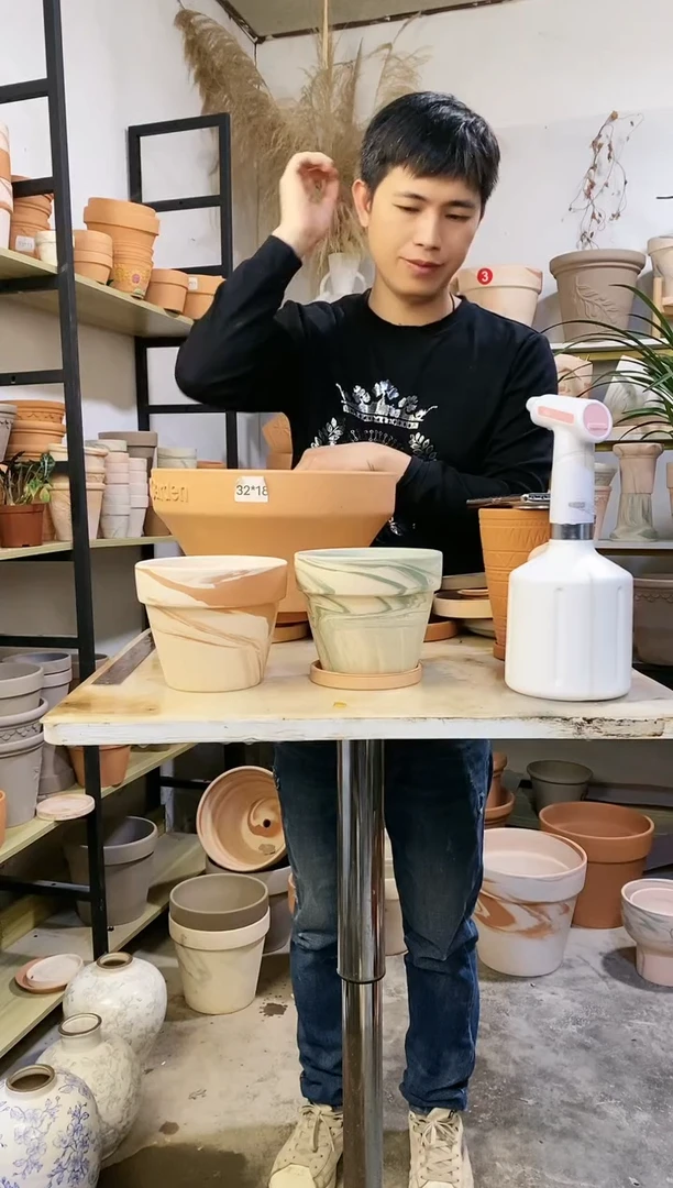 【闪购商品】陶16*13玛奇朵+绿白 2盆2托