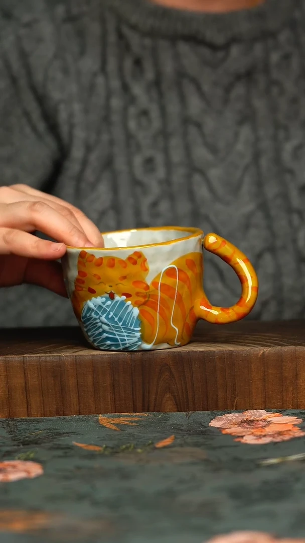 杯釉下彩手工手绘同款陶器