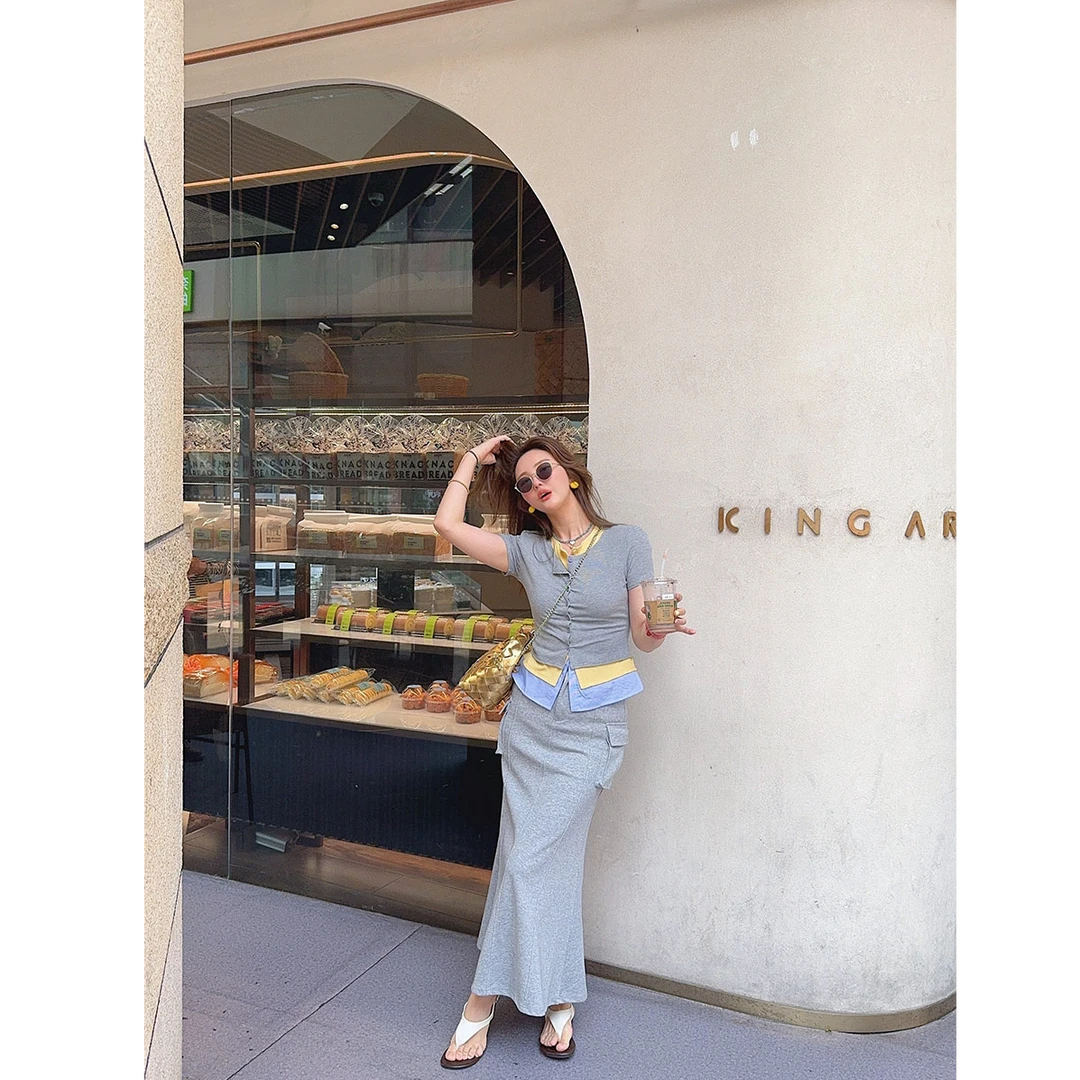 智英欧尼【复古工装开叉休闲鱼尾半身裙2025新款短裙全腰松紧】