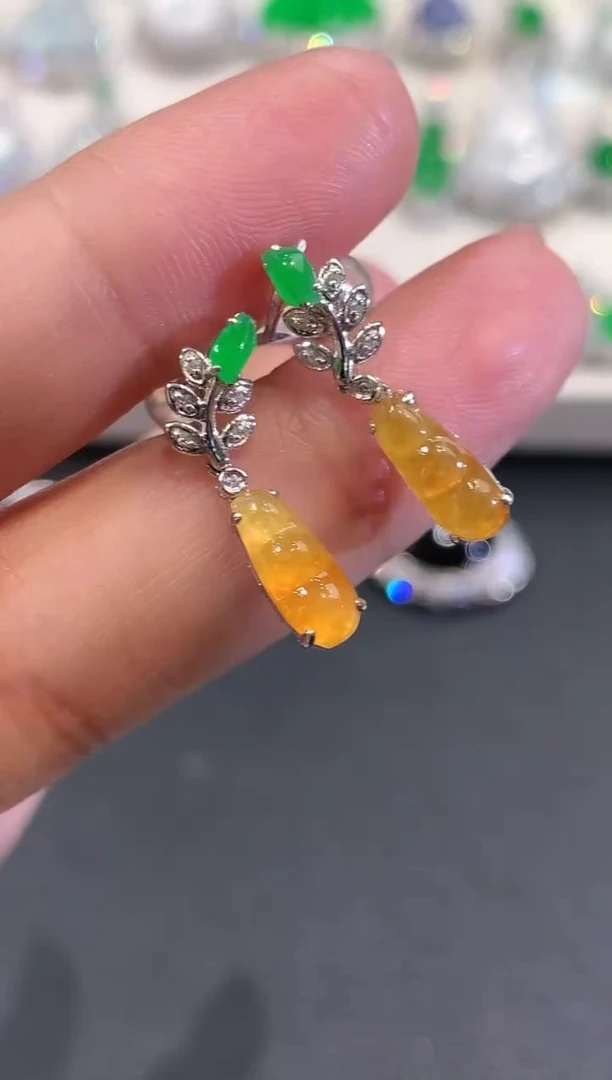 18K金镶嵌翡翠耳饰a86多样性一件发货