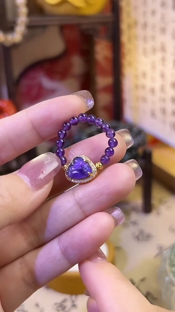 银S925镶嵌戒指水晶紫水晶佛公戒指