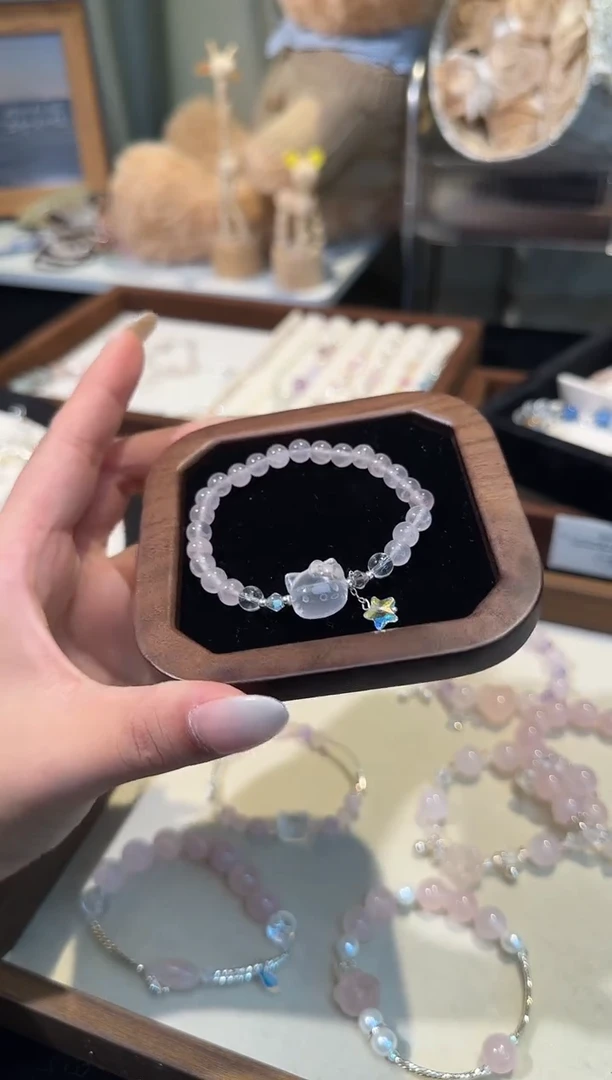 银S925镶嵌手链水晶kt粉水晶