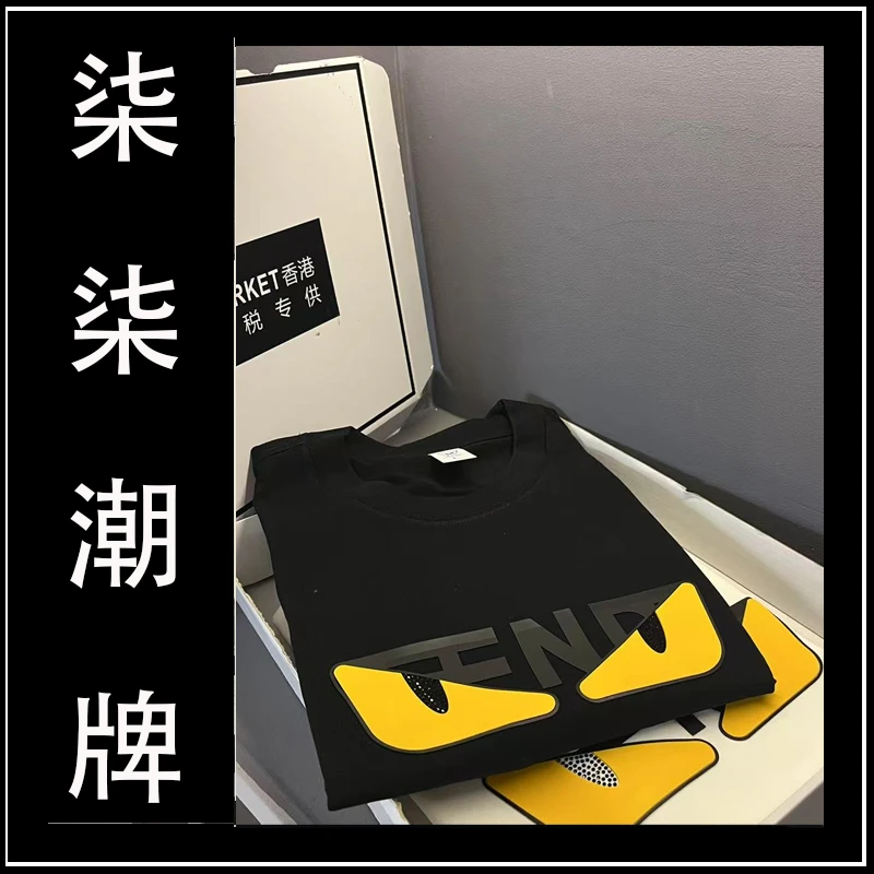 硅胶烫钻恶魔之眼【柒柒潮牌】纯棉重磅潮牌落肩短袖半袖T恤男夏季