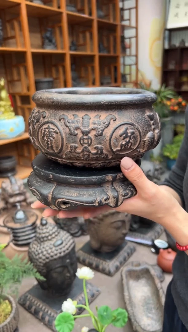 陶土【火山泥】聚宝盆+金箍坛底座