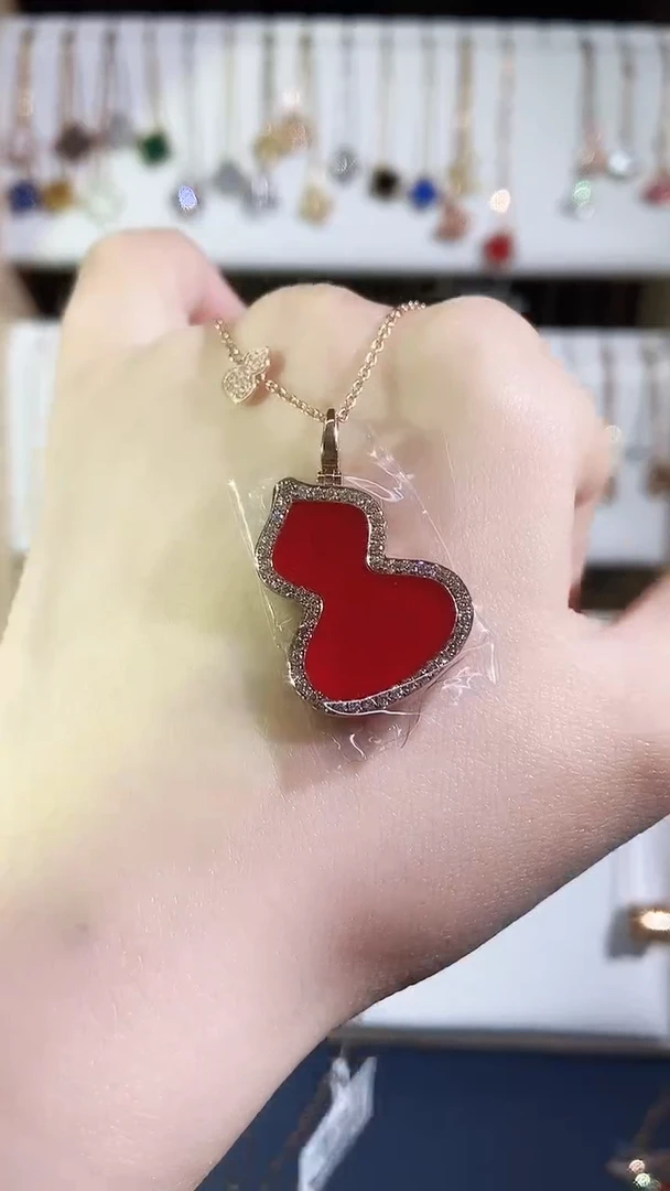 【闪购商品】钻石套链18K金镶嵌钻石K玫大红葫芦