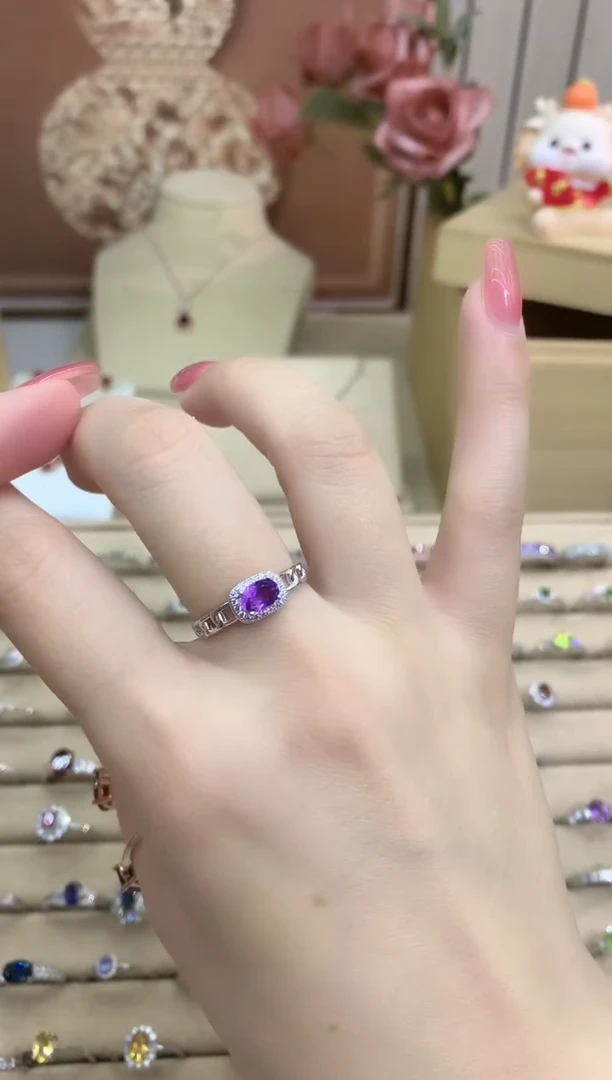 银S925镶嵌戒指水晶甄嬛紫水晶戒指（银白色）