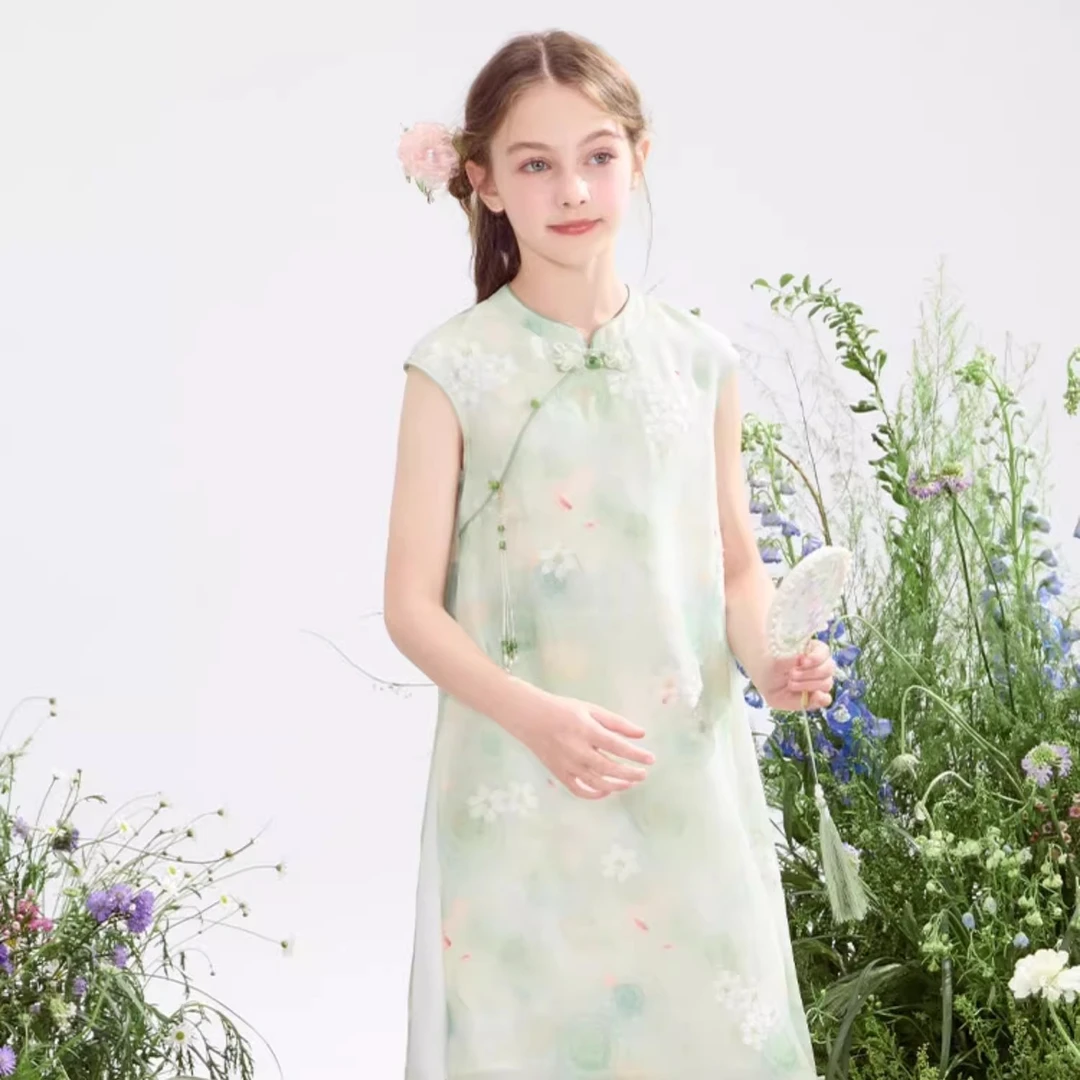 刺绣A字裙女印花夏季B类连衣裙女童童装裙子公主裙汉服中大童1021