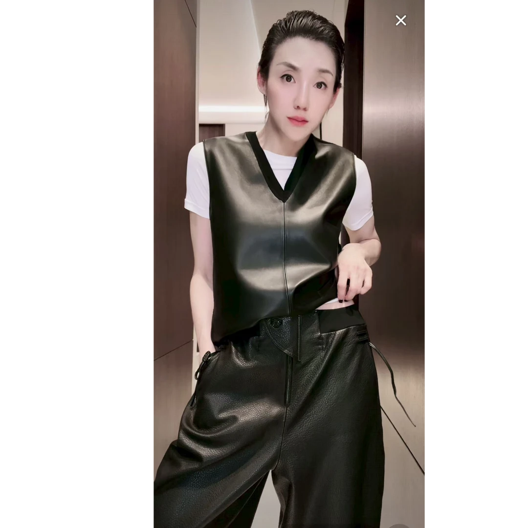 卡码往小拍 羊皮革 黑色皮裤 K0774