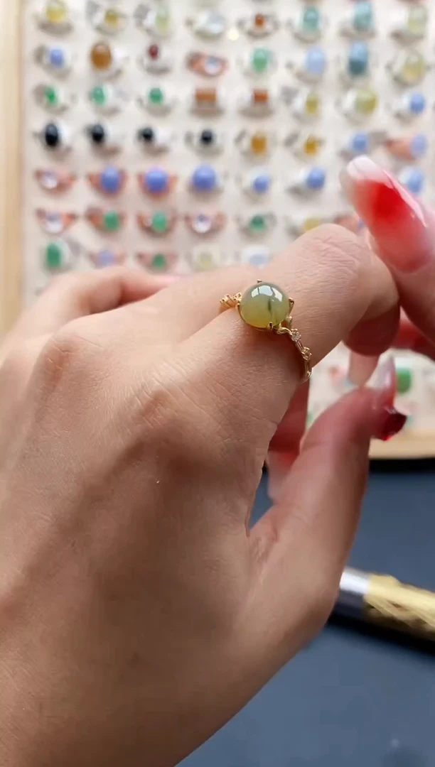 【闪购商品】翡翠戒指银S925镶嵌缅甸天然A货翡翠222  8+5