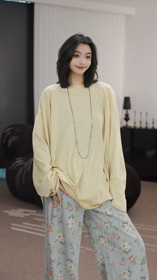 LUSHANG简约慵懒风T恤71009