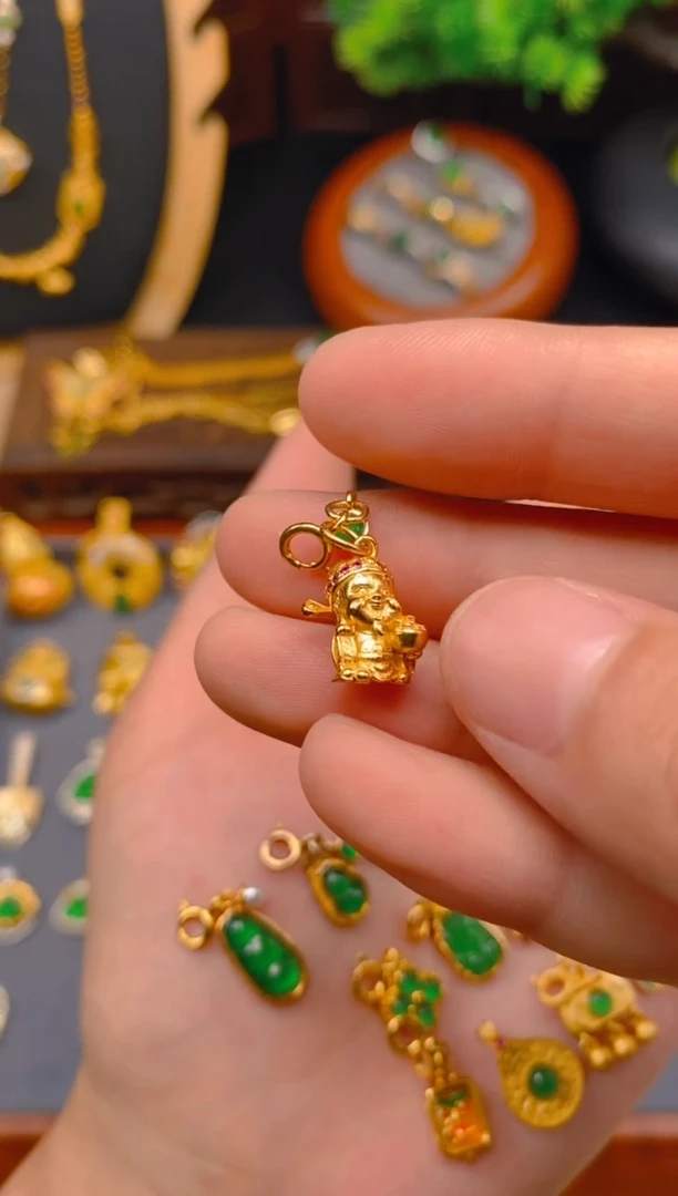 翡翠银S925镶嵌吊坠(不含链)财神小提溜