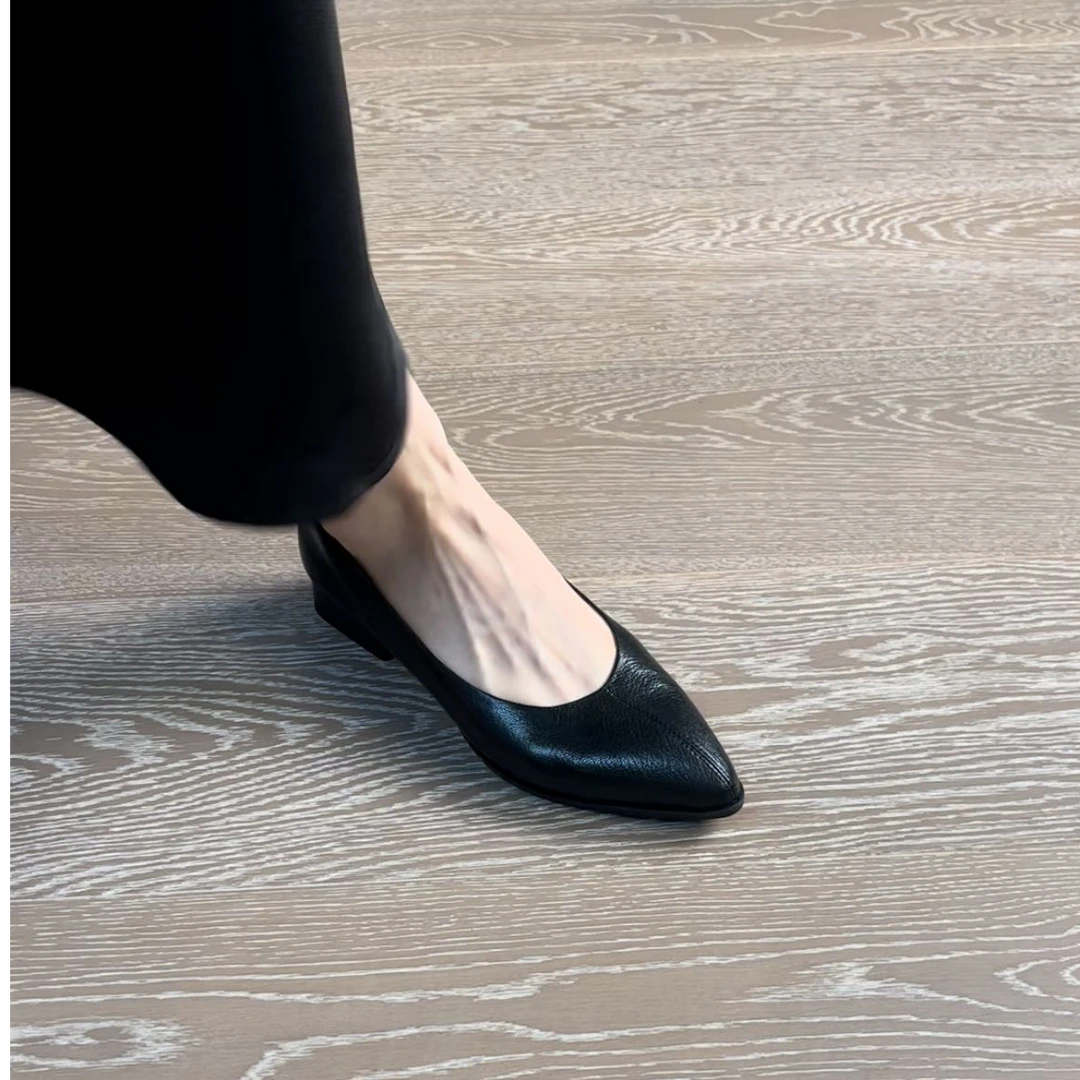 3CM头层羊皮小皮鞋女简约百搭设计款粗跟单鞋女浅口低跟高跟鞋女