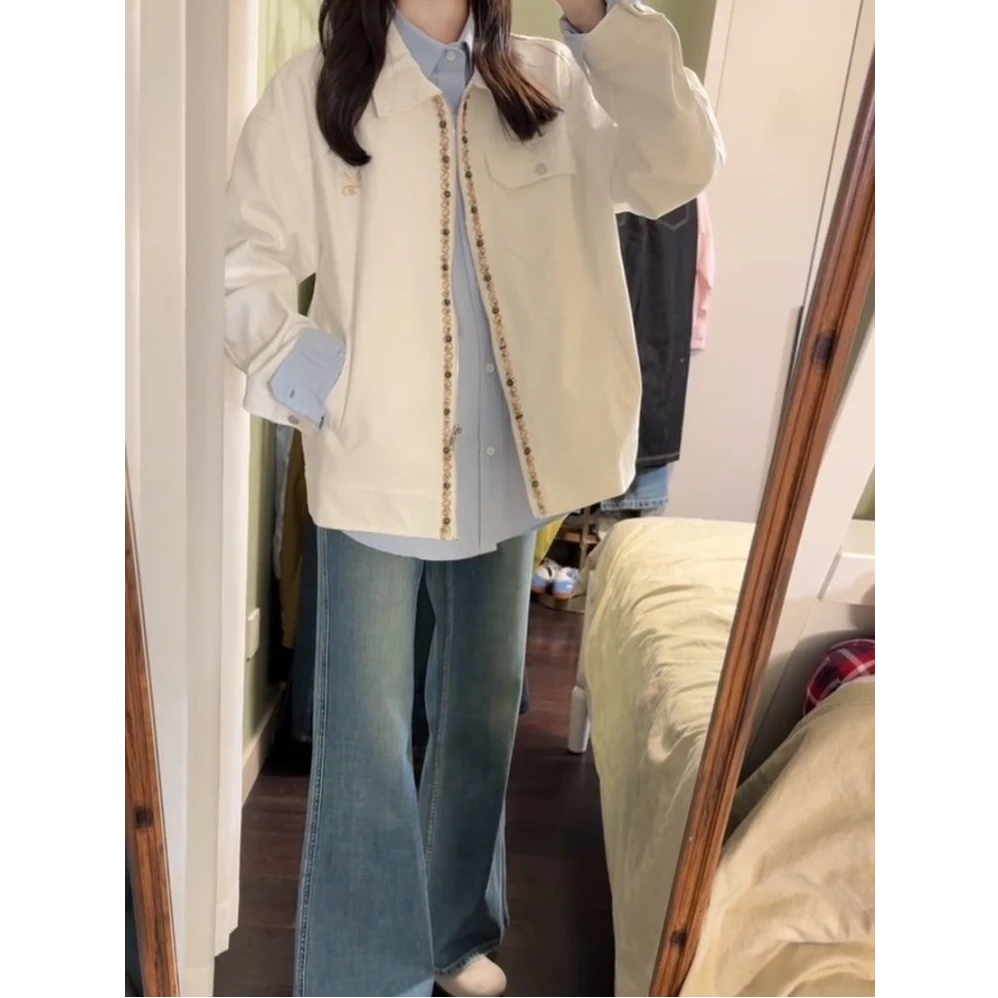 美式复古高街刺绣翻领夹克外套女早秋高级感宽松休闲情侣装棒球服