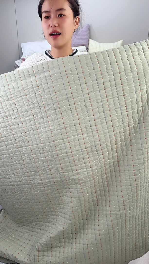 棉纯棉抹茶米粒绣230*250单床盖