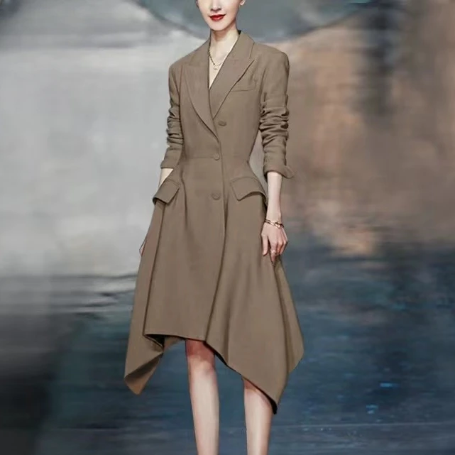 平凡高定！轻奢设计感立体裁剪不规则西装风衣(6杆～1)0030