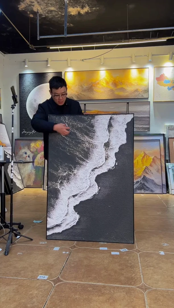 竖款90*130.海浪.黑框