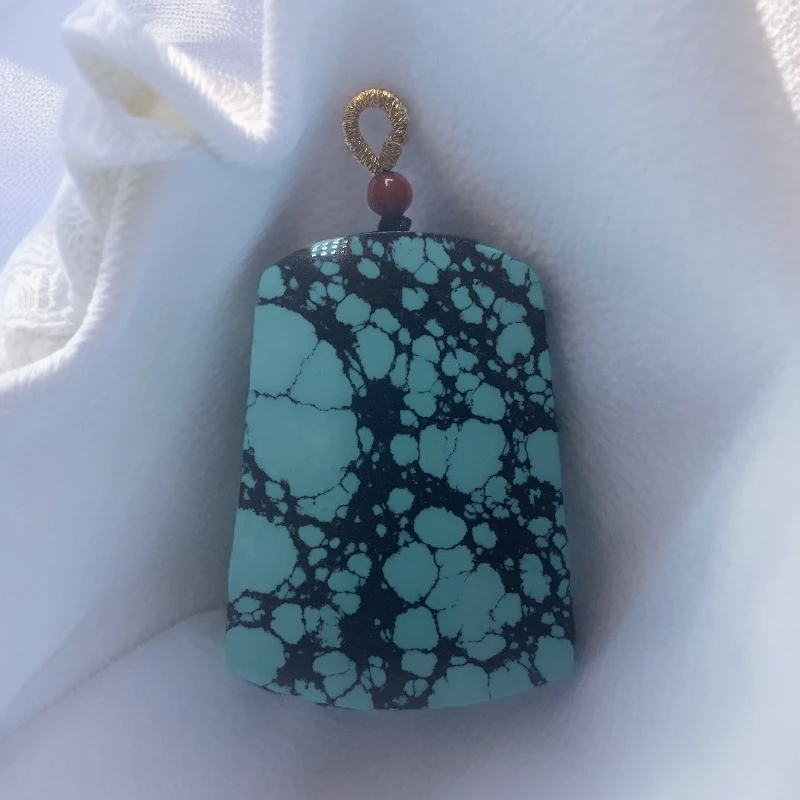 湖北天然原矿绿松石无事牌吊坠高瓷手串单珠配饰