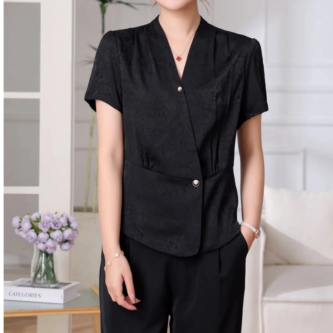 快创【温文尔雅】显瘦夏季衬衫遮肚收腰洋气新中式百搭纯色中国风 】