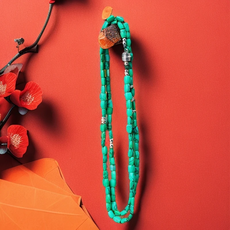 DZ7801 精选高润绿松石 片珠 磁吸扣脖挂-HD