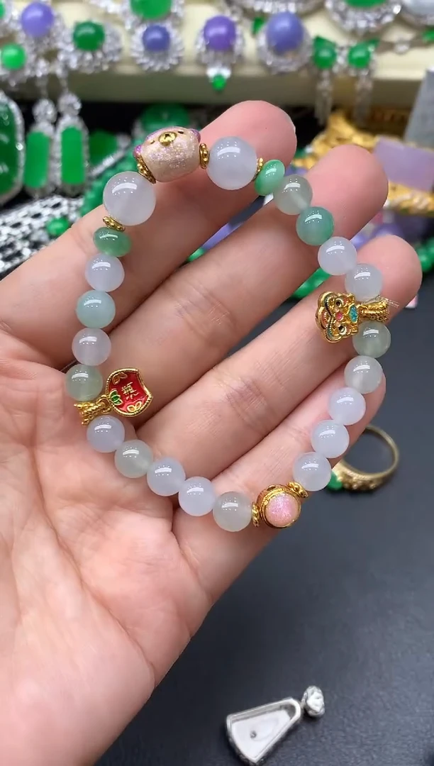 足金镶嵌手链翡翠532-中国好珍宝