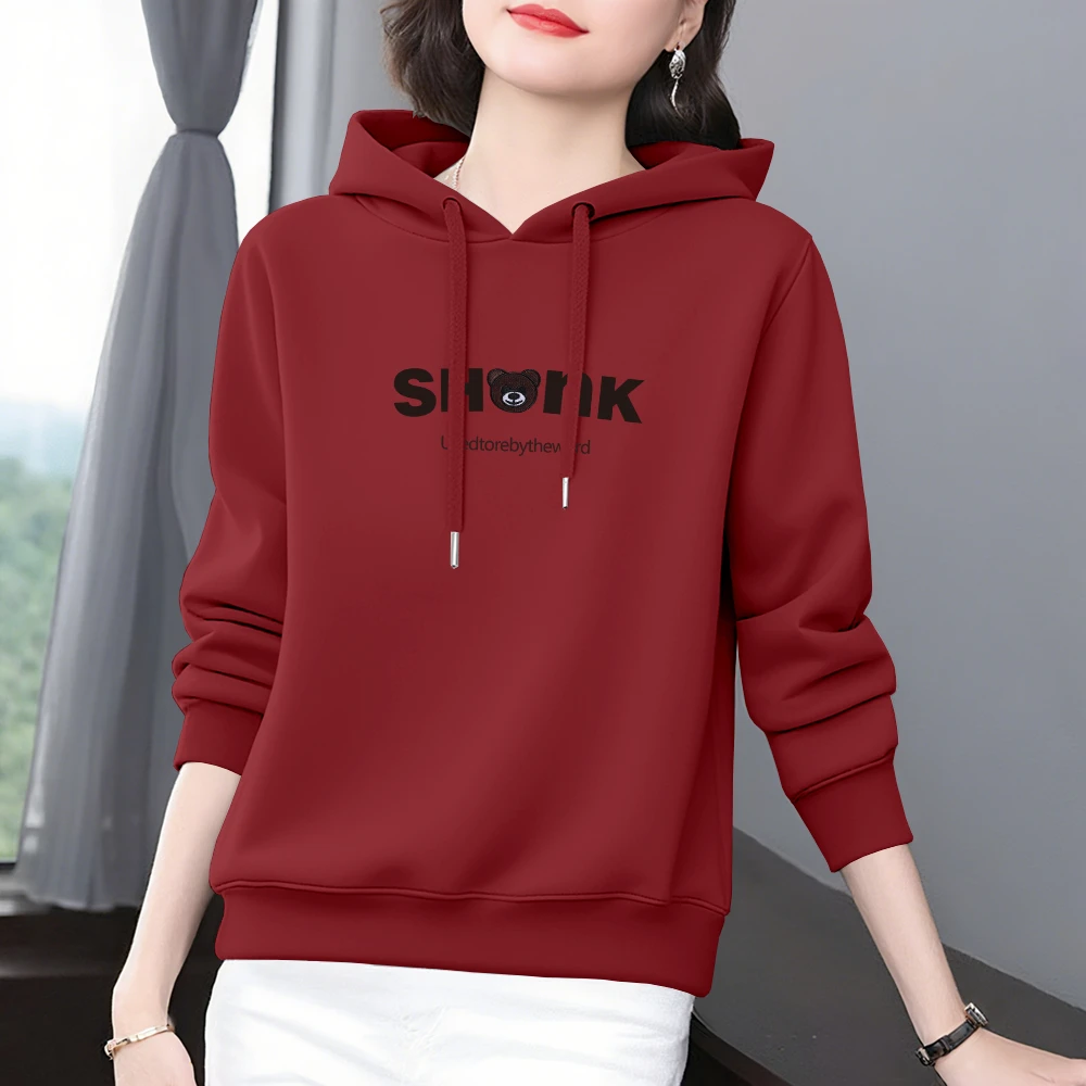 宽松大码休闲时尚长袖上衣2025新款秋冬加绒加厚连帽女士洋气卫衣