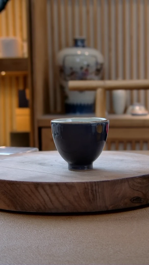 【闪购商品】拾玉窑黛紫鸡心杯，。。。