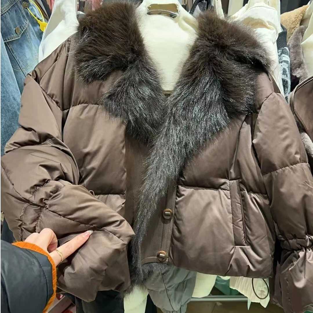 美拉德毛领羽绒服皮毛拼接短款外套