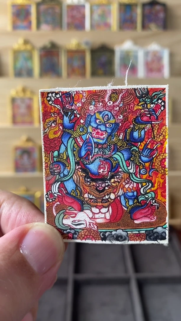 吊坠纯手绘六臂大黑天唐卡