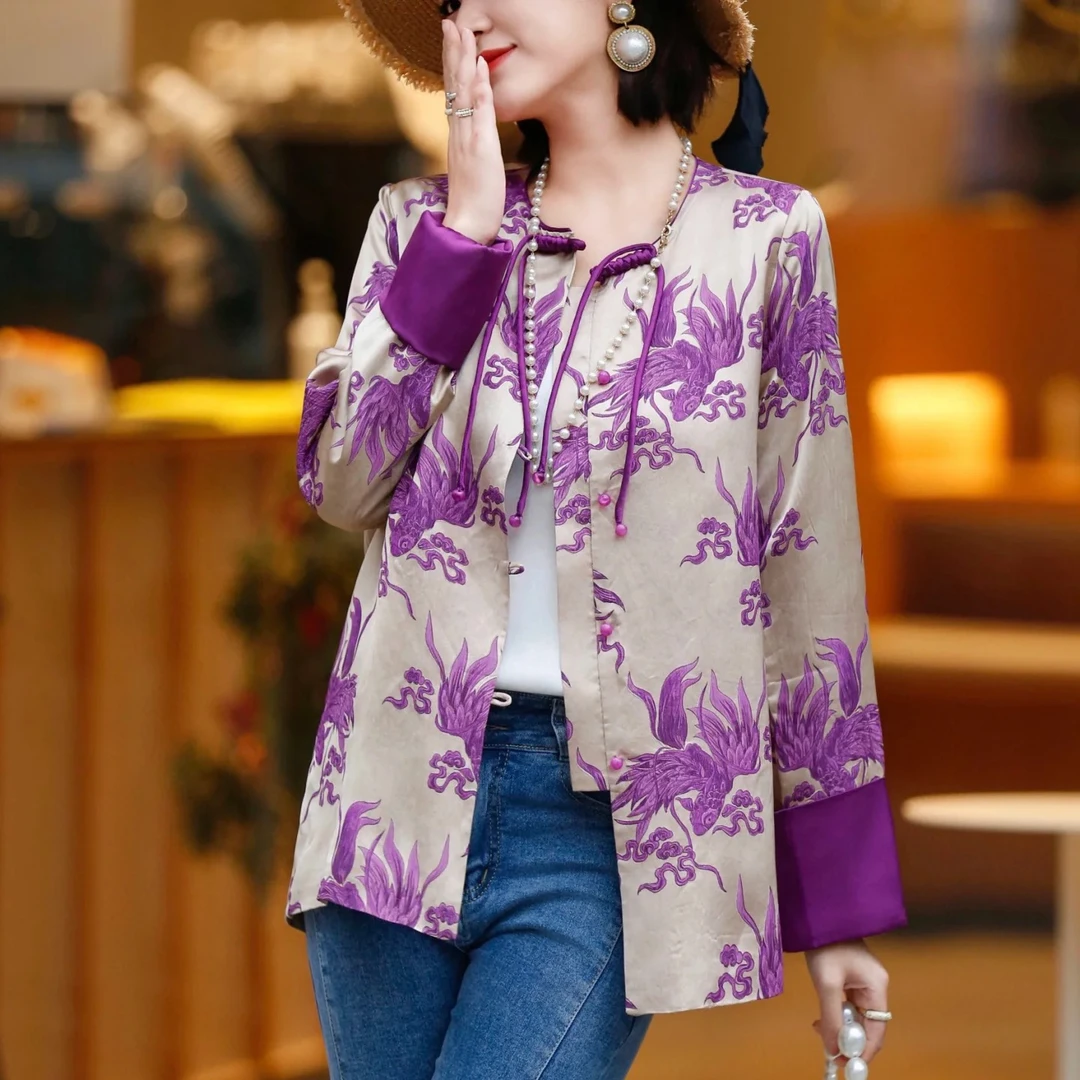 深圳南油女装新中式紫色提花上衣女-40