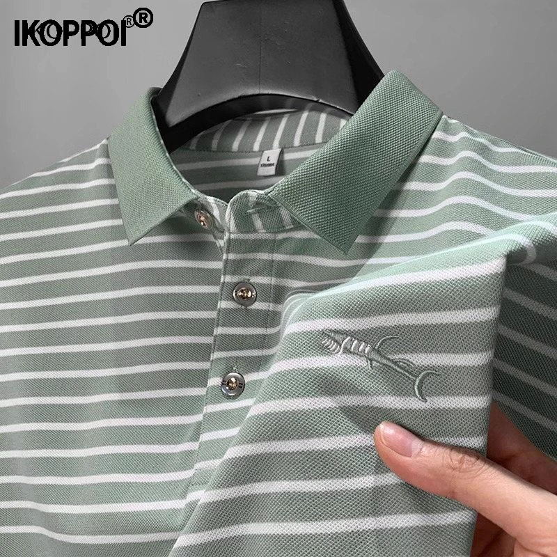高端色织条纹POLO衫男士夏季商务翻领短袖休闲刺绣凉感透气帅上衣
