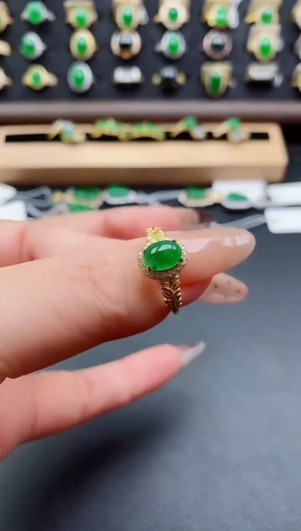 银S925镶嵌戒指翡翠1