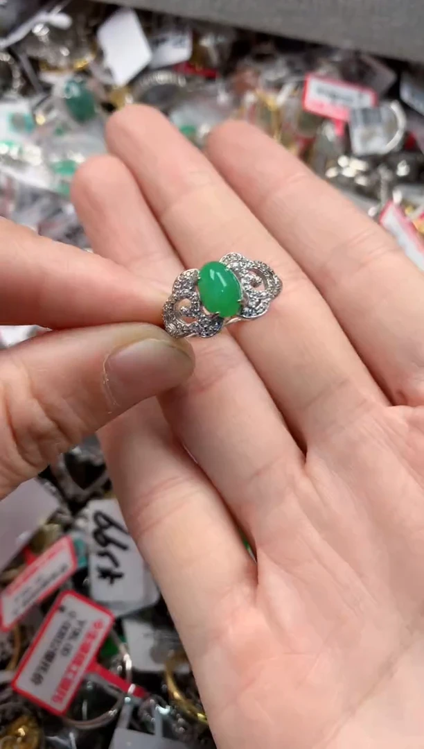 银S925镶嵌戒指翡翠444   3