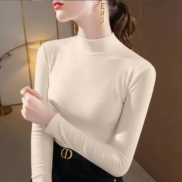 【低领】新款加绒加厚德绒打底百搭时尚保暖长袖洋气针织纯色秋冬季