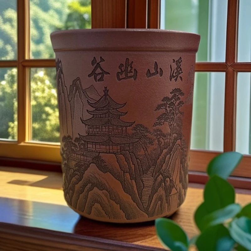 宜兴紫砂 主人杯 溪山幽谷