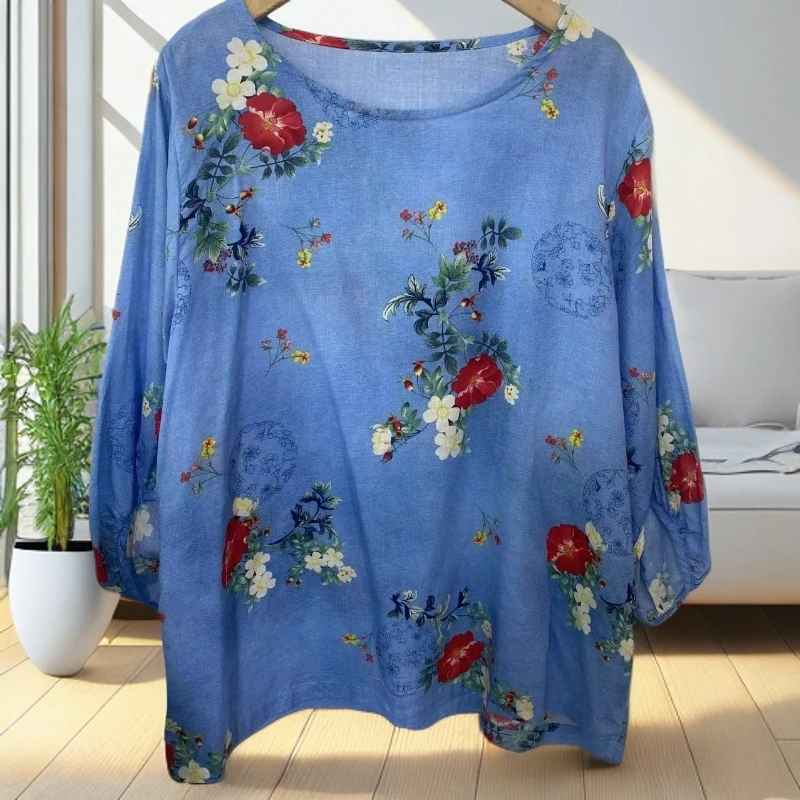 7655棉绸七分袖上衣女夏季宽松显瘦百搭休闲上衣简约时尚洋气T恤