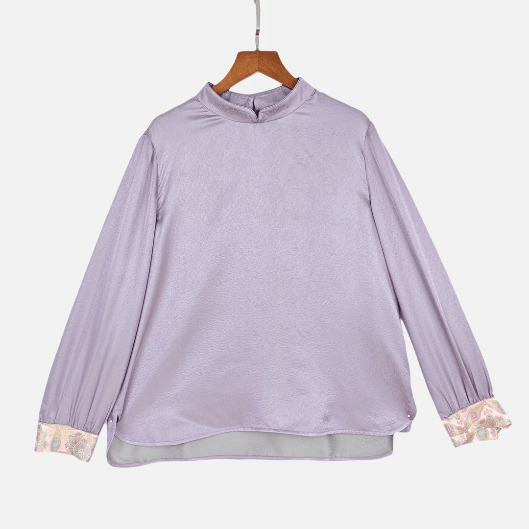 【诗茉】新中式中国风气质复古对襟立领长袖桑蚕丝上衣女2416850