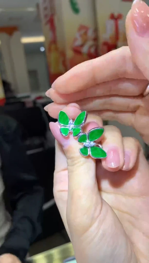 银S925镶嵌翡翠耳饰|不退不换