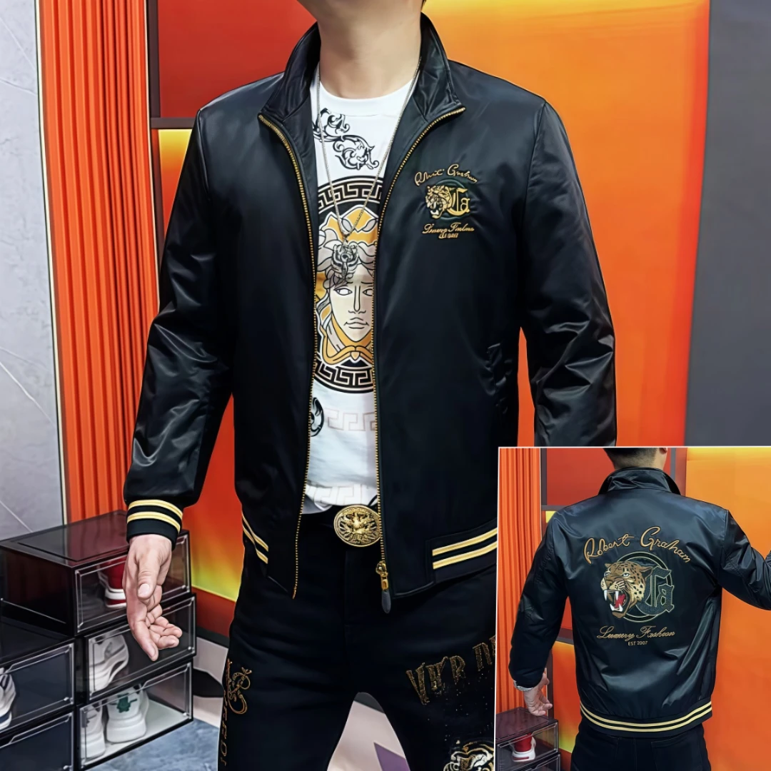 阿伟家男士长袖时尚立领秋冬简约男士夹克时尚百搭韩版修身外套潮