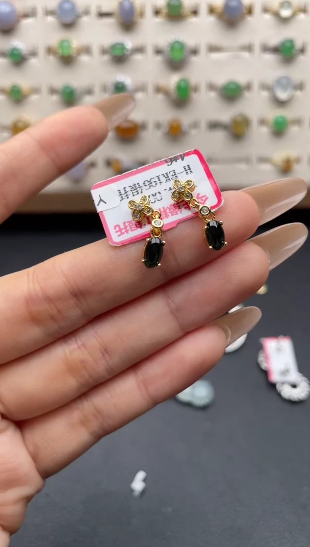 银S925镶嵌翡翠耳饰一物一证一礼盒