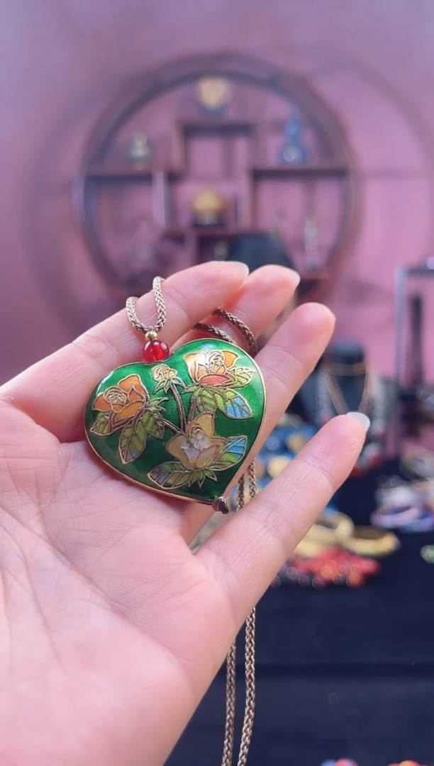 非遗 景泰蓝心形吊坠 绿色
