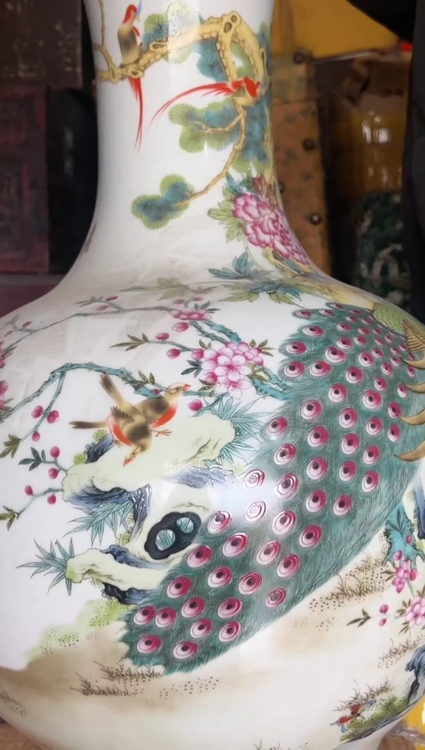 【闪购商品】165国营好瓷花鸟孔雀绶带鸟大天球瓶