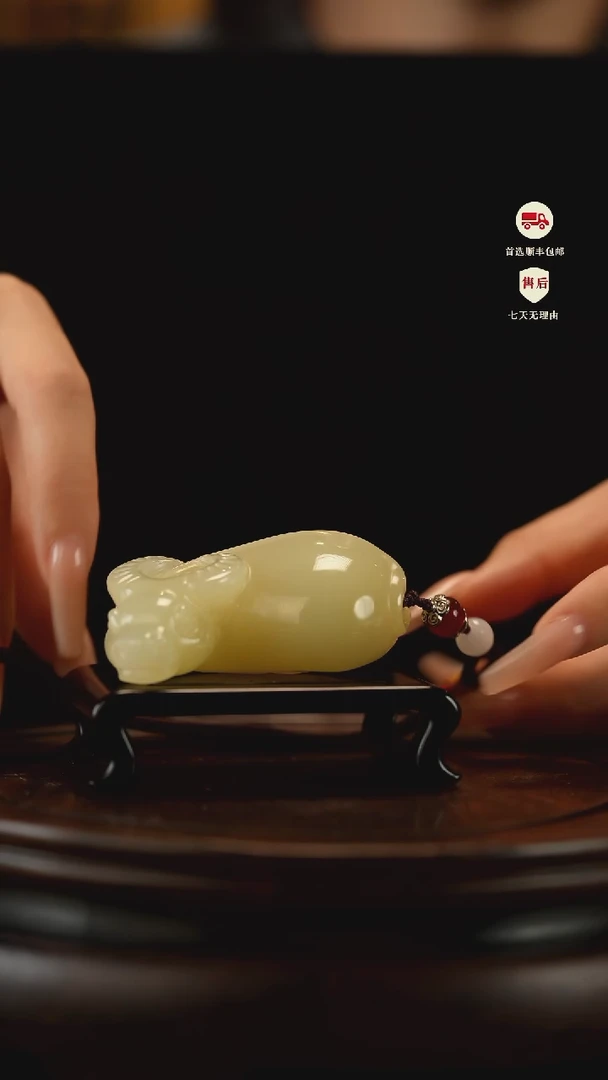 云南石竹叶青雕刻：扭转乾坤手把件摆件