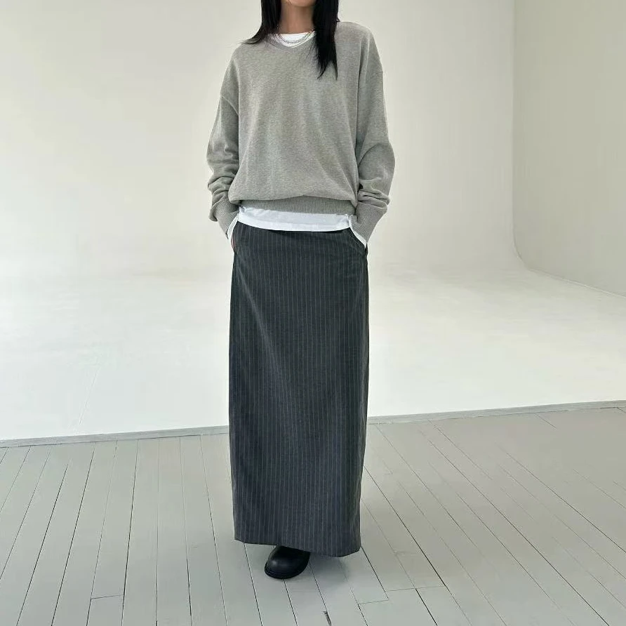 apM【favourite】韩国东大门新款条纹时尚显瘦气质半身长裙